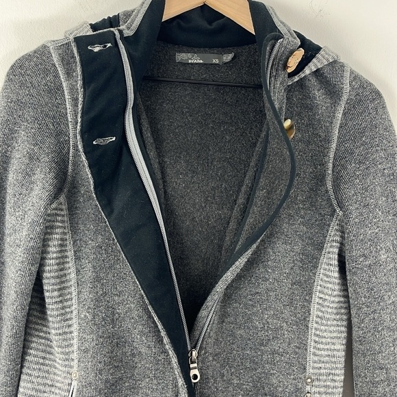 Prana Kari Grey Wool Blend Hooded Zip Sweater Jacket Pockets Womens Size XS - Picture 9 of 14